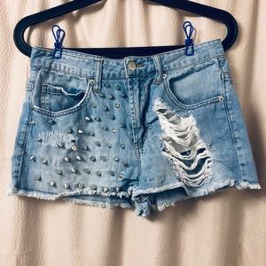 Ripped, stud denim shorts